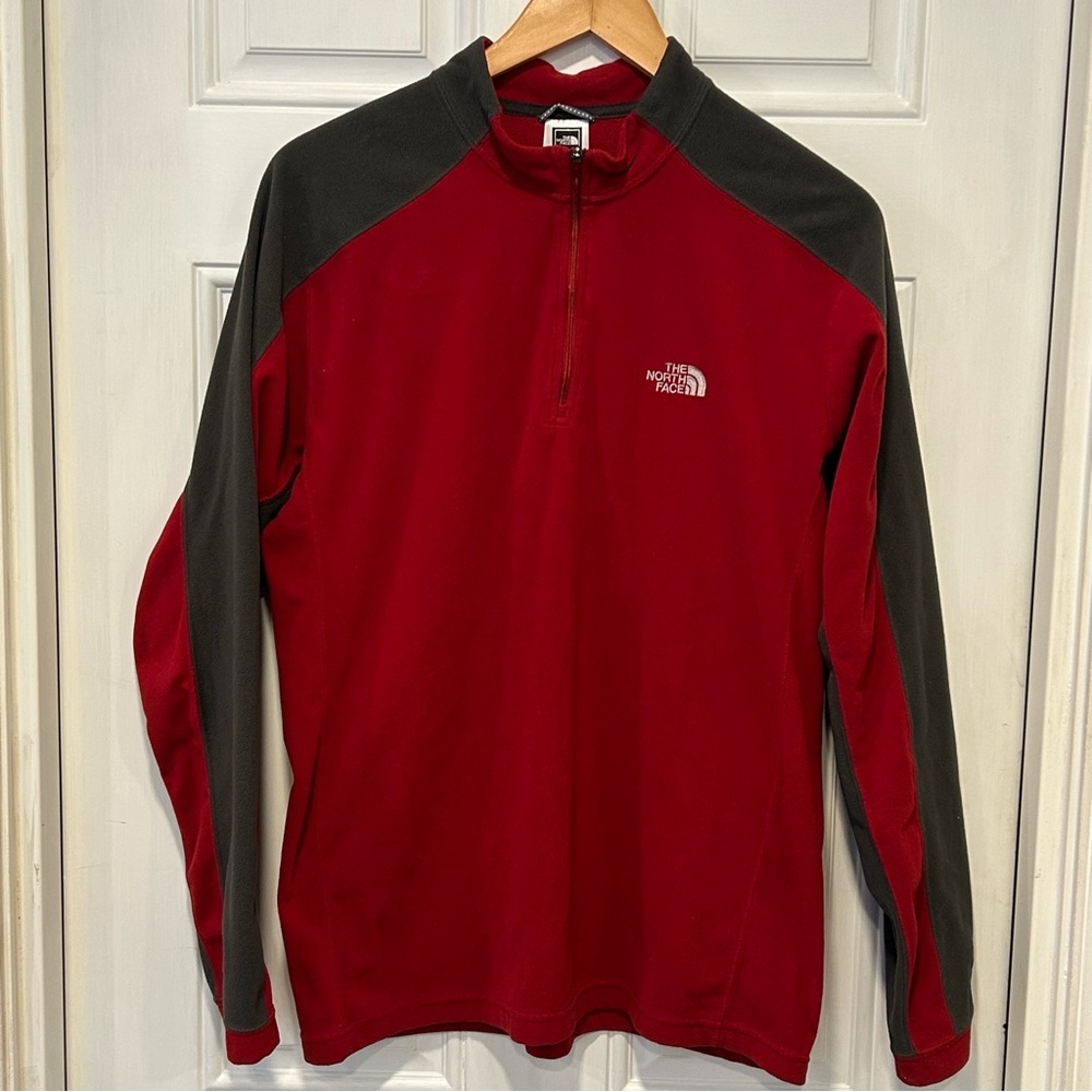 The North Face Long Sleeve 1/4 Zip Fleece Pullover Red/Gray TKA 100 Men Size M